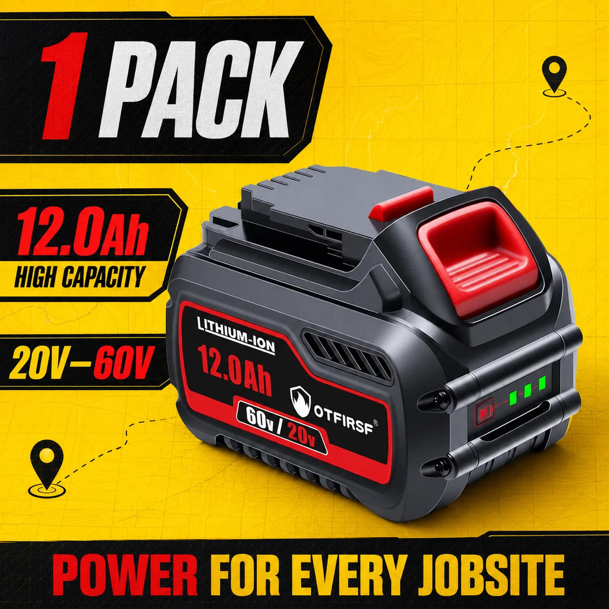 OTFIRSF 20V 12Ah Lithium Ion Battery For DeWalt DCB609