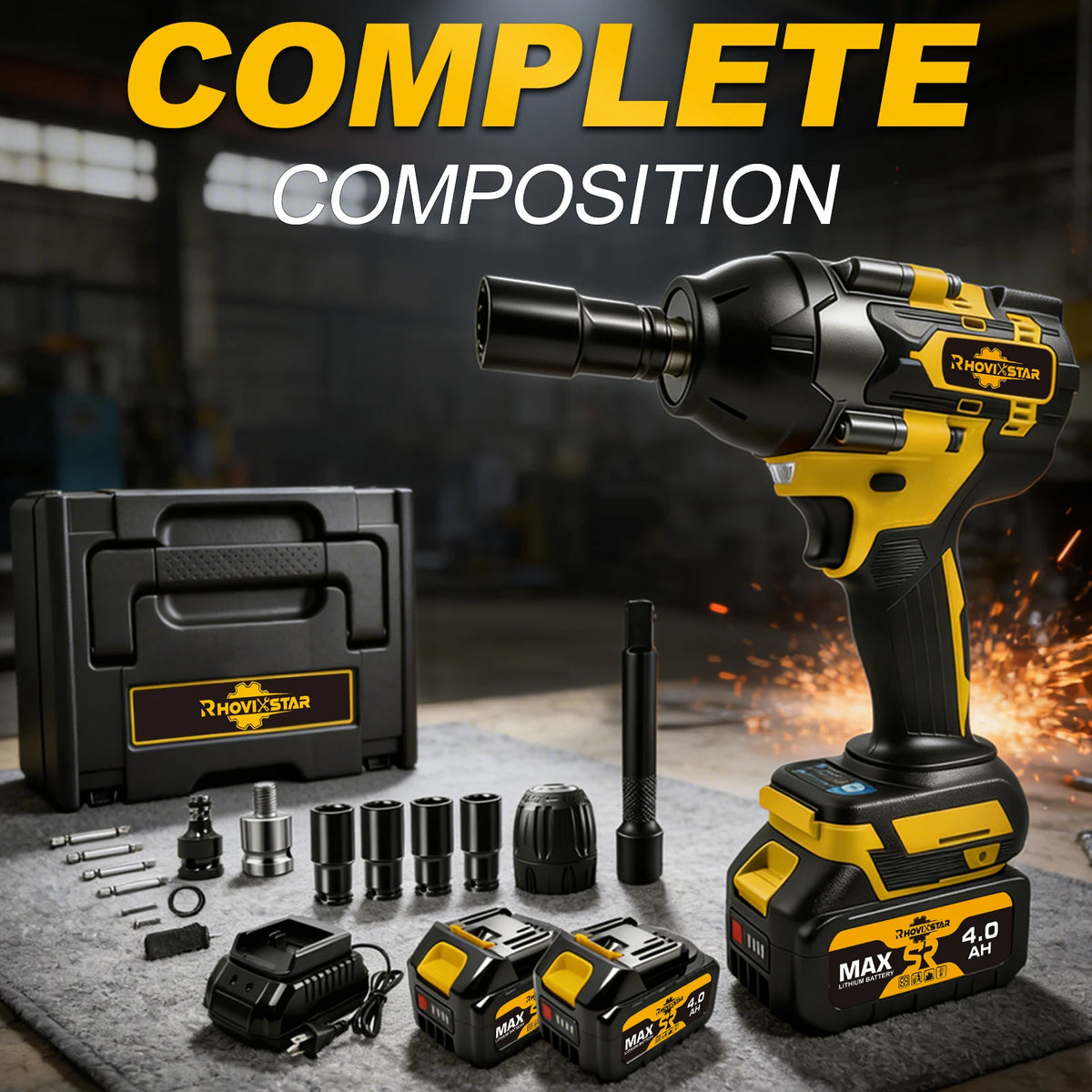RhovixStar 20V Brushless Cordless Impact Wrench, 1/2-Inch Drive