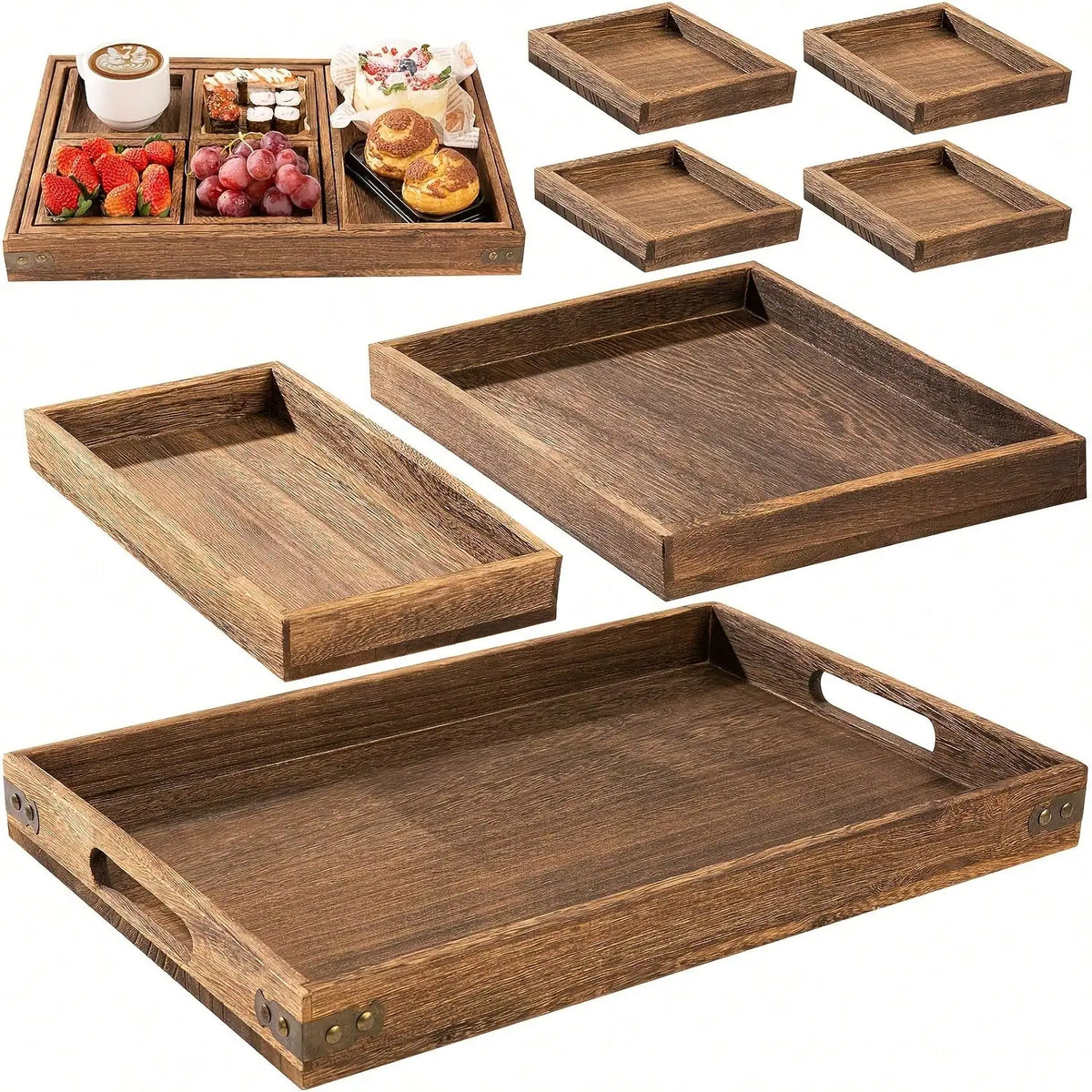 Premium Rustic Solid Wood Serving Trays With Handles