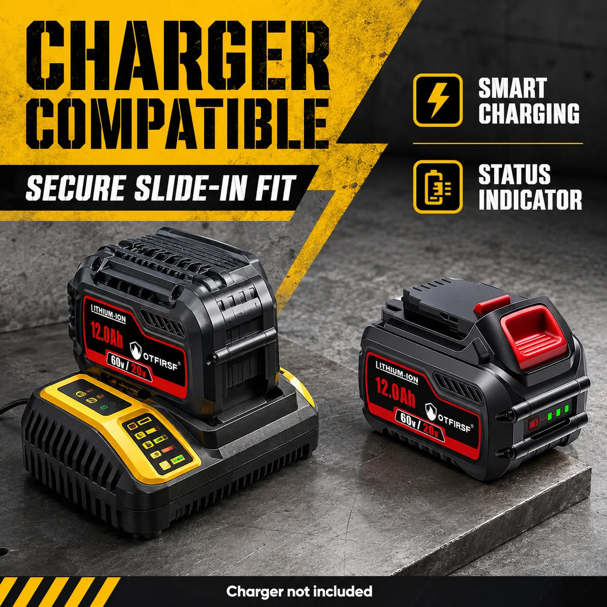 OTFIRSF 20V 12Ah Lithium Ion Battery For DeWalt DCB609