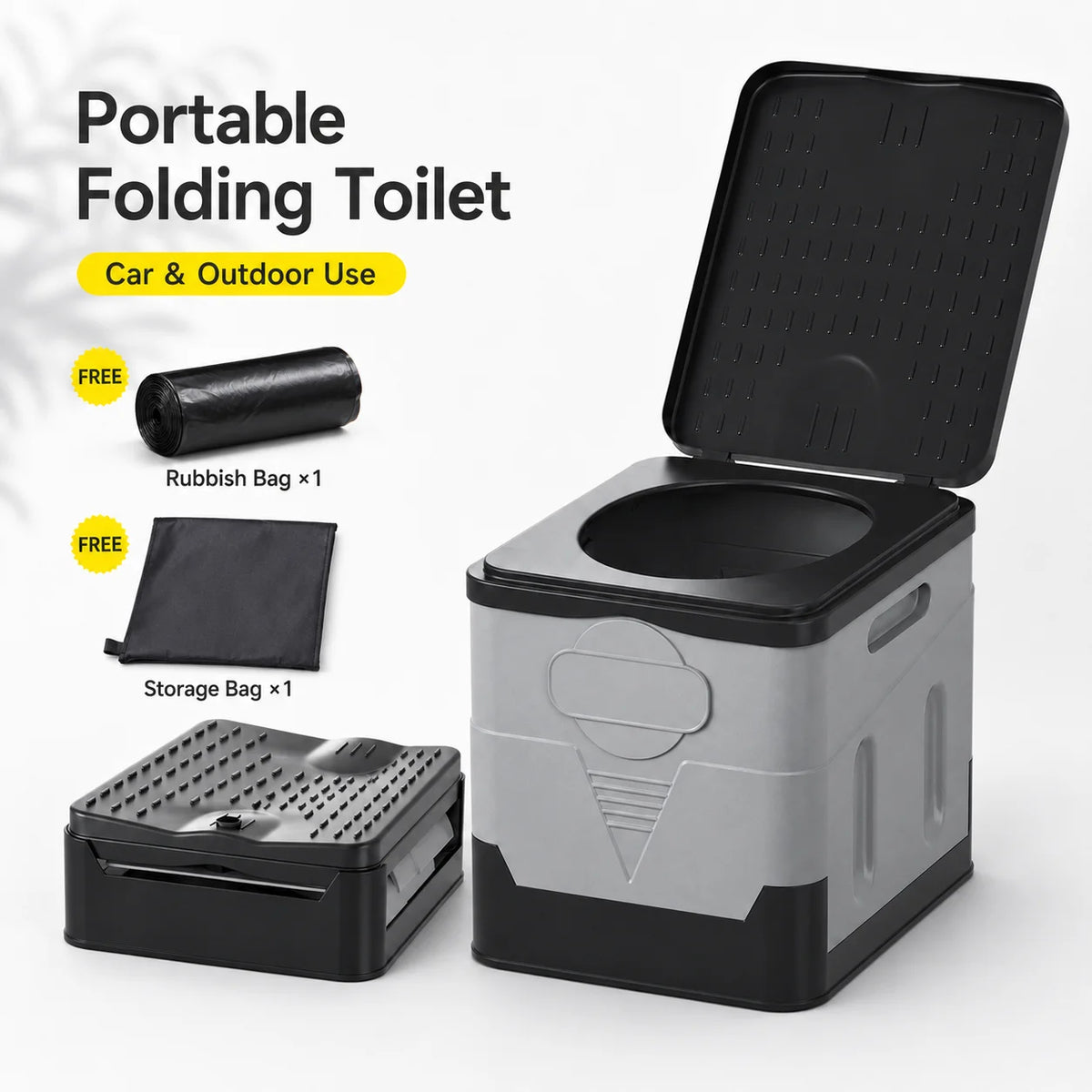 Foldable Portable Car Toilet With Lid And Storage Footstool