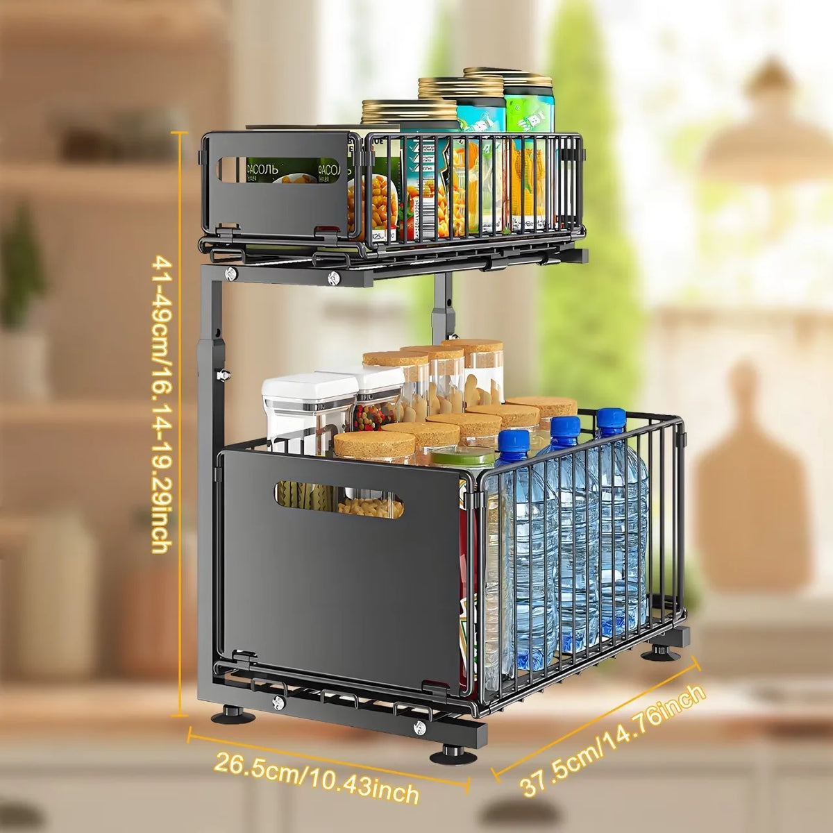 DIAMRI Two Tier Under Sink Organizer With Sliding Drawer