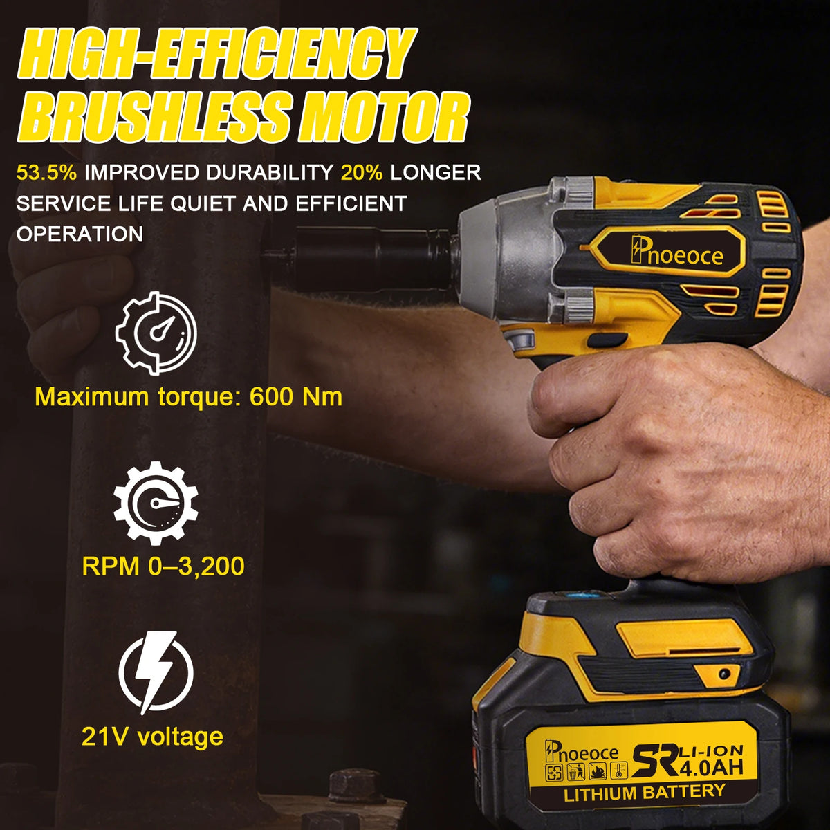 Rhovixstar 20V Brushless Impact Wrench Kit With Battery Charger