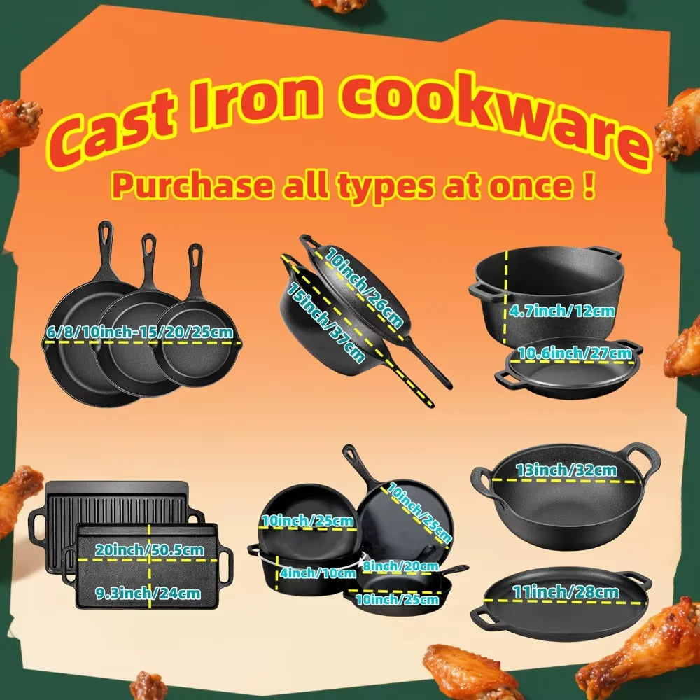 Diamri Pre Seasoned Cast Iron Skillet Trio Cookware Set