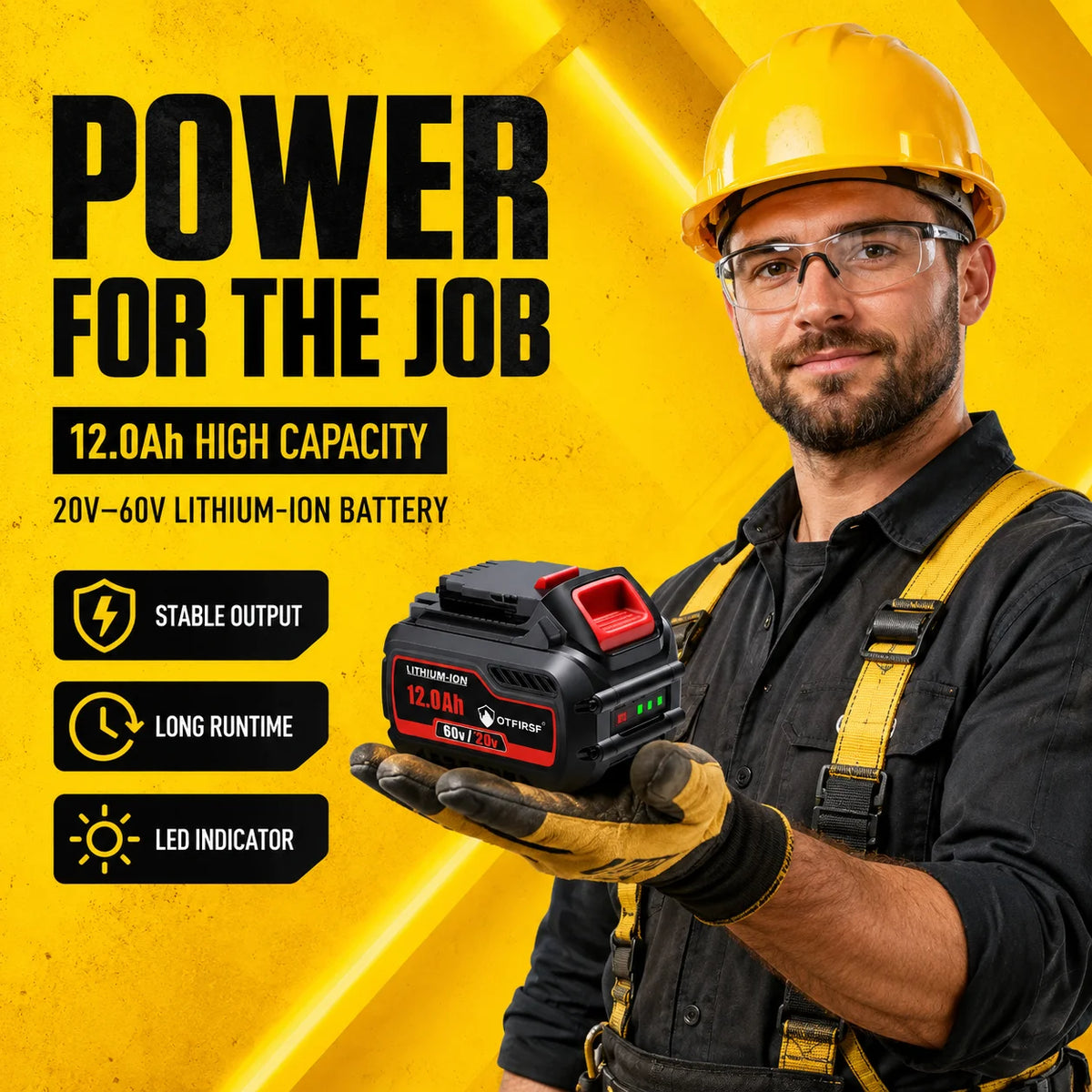 OTFIRSF 20V 12Ah Lithium Ion Battery For DeWalt DCB609