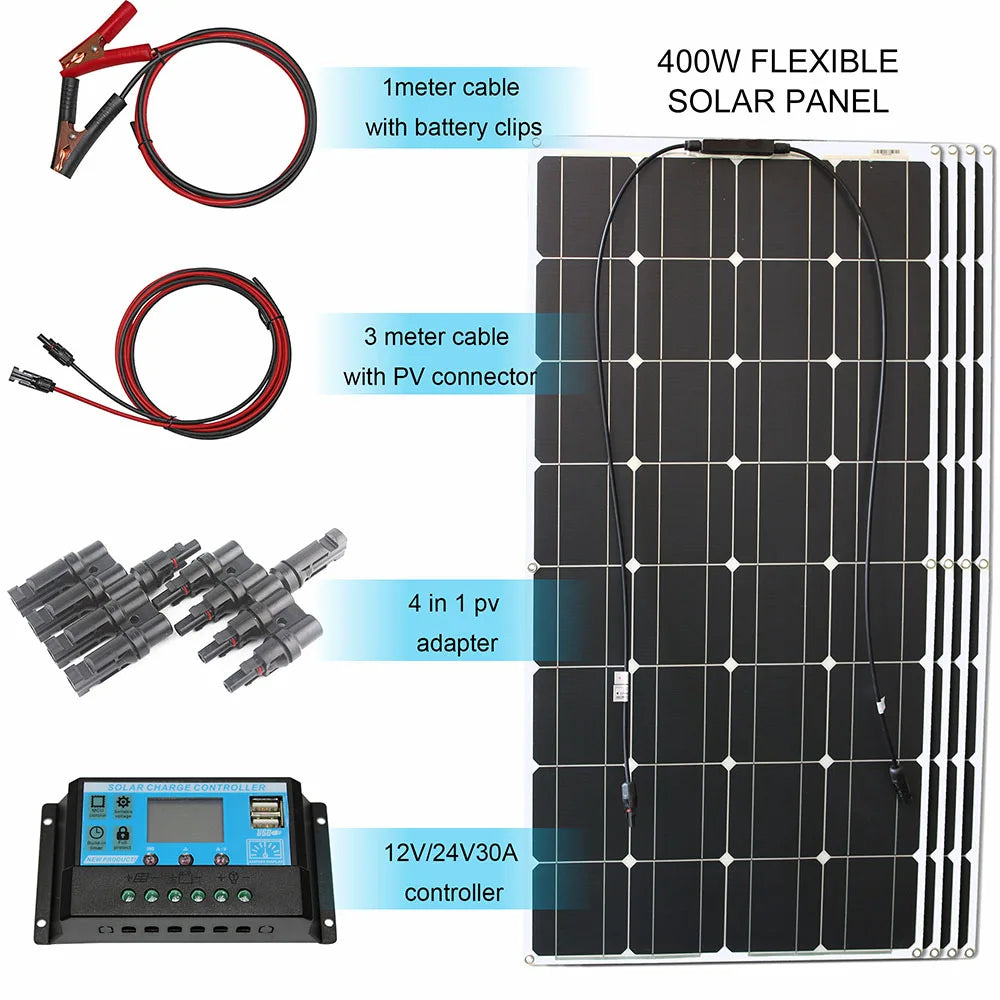 Asunerge 100W 12V Flexible Monocrystalline Solar Panel Kit