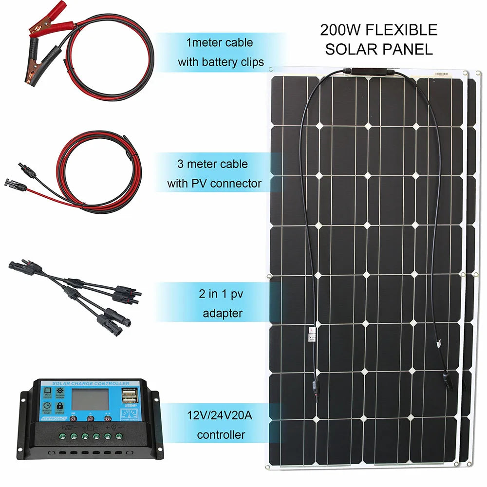 Asunerge 100W 12V Flexible Monocrystalline Solar Panel Kit