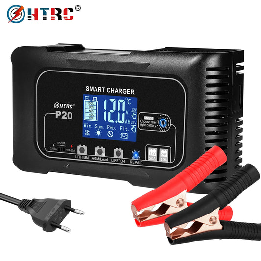 HTRC Automatic Car Battery Charger With Digital Display For Vehicles