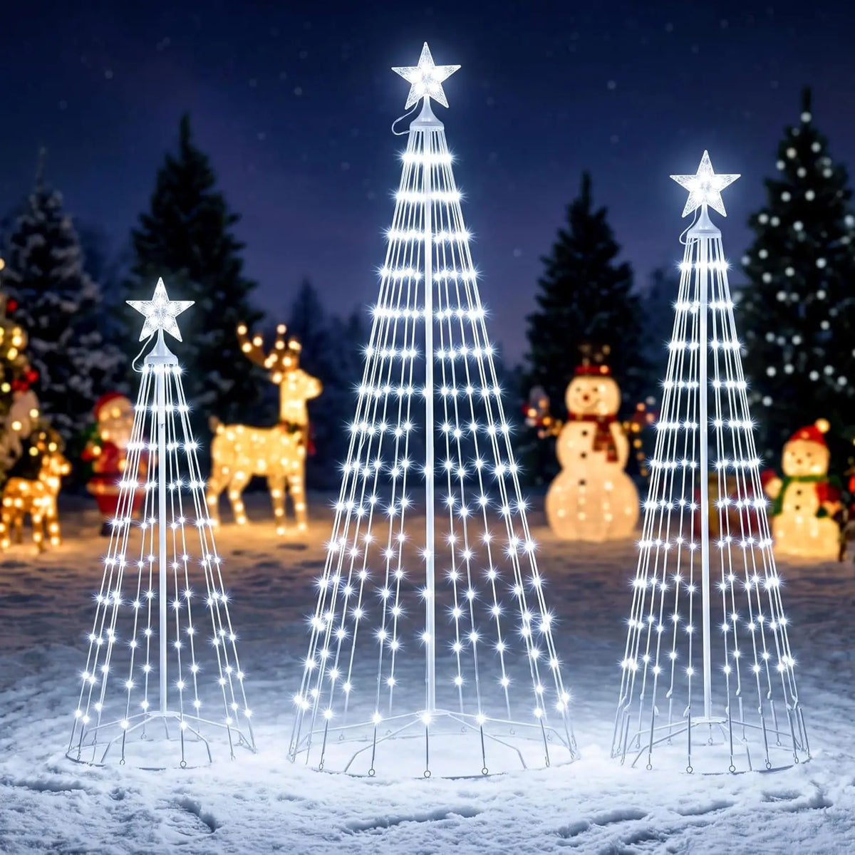 Joyfy 3 Pack LED Christmas Cone Trees Outdoor Lighted Decor