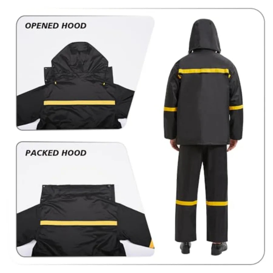 Waterproof Hooded Rain Jacket And Pants Set For Outdoor Use