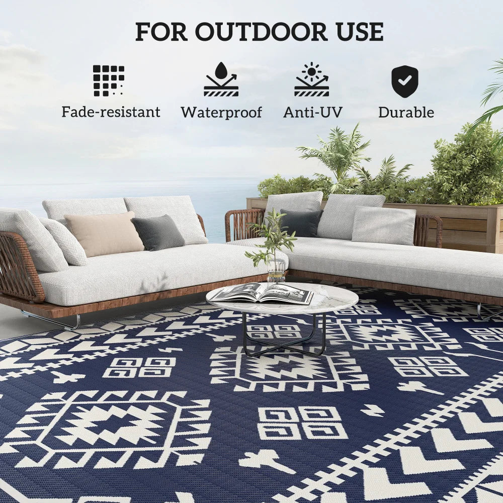Reversible Outdoor Patio Rug Waterproof Fade Resistant Polypropylene