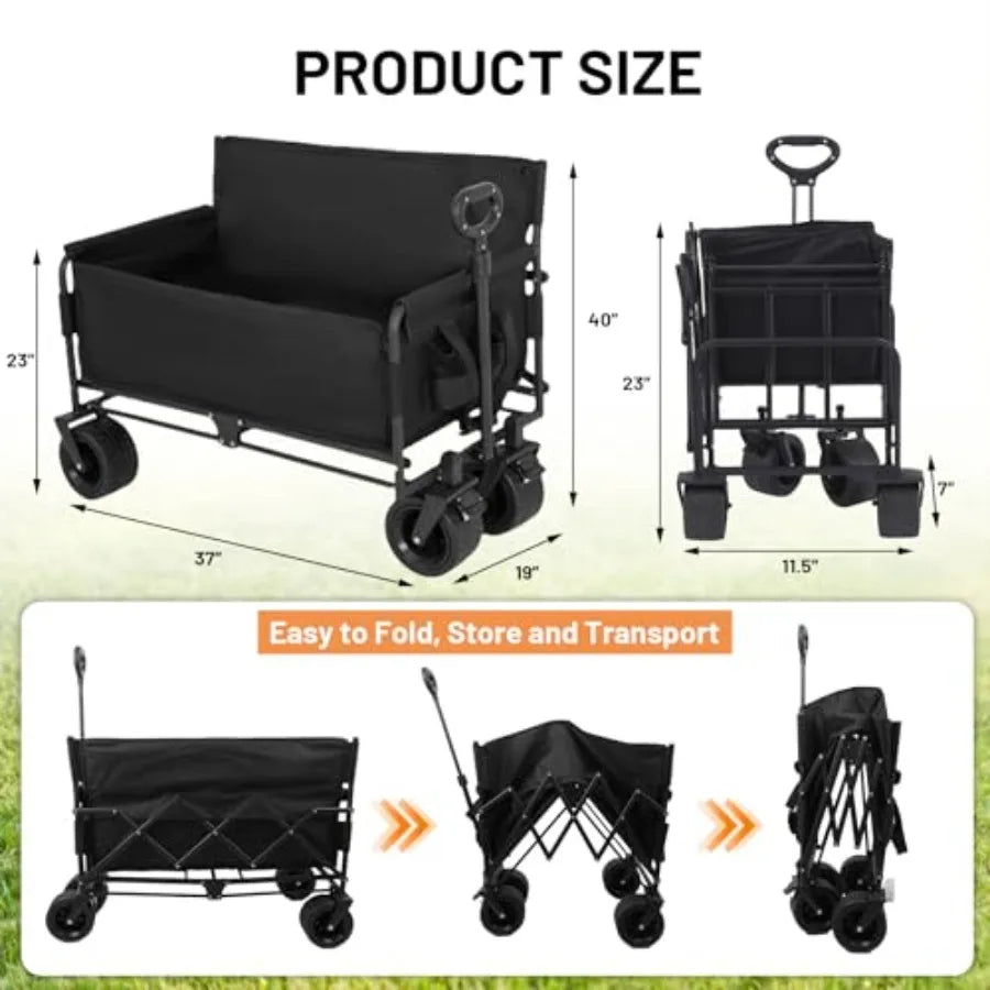 Heavy Duty Collapsible Steel Wagon With Large Wheels For Camping