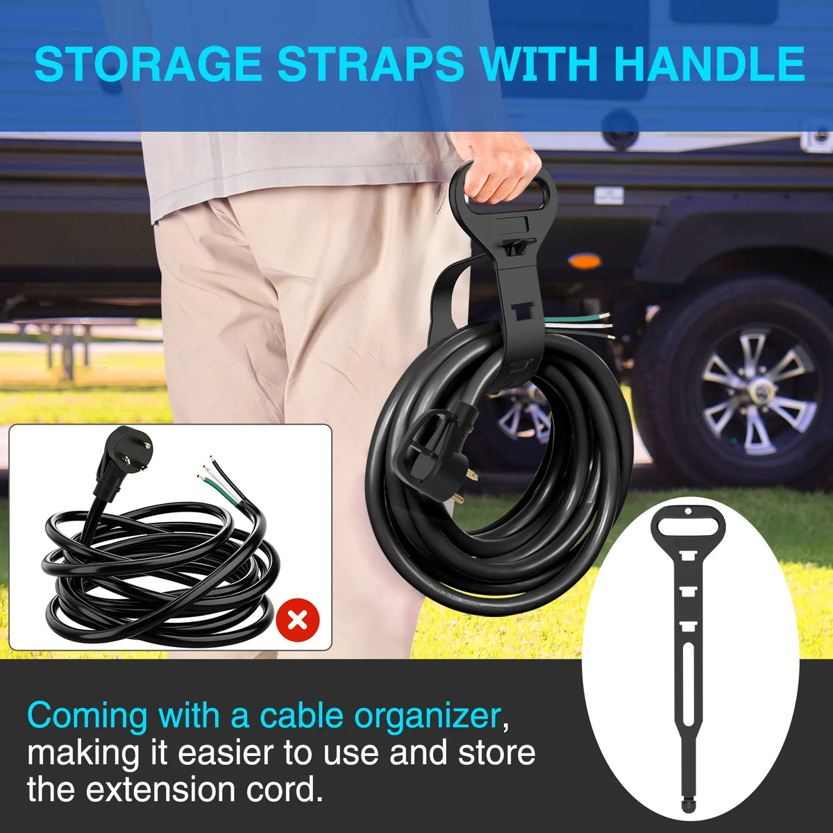 RV Replacement Power Cord with TT-30P Plug and Open End