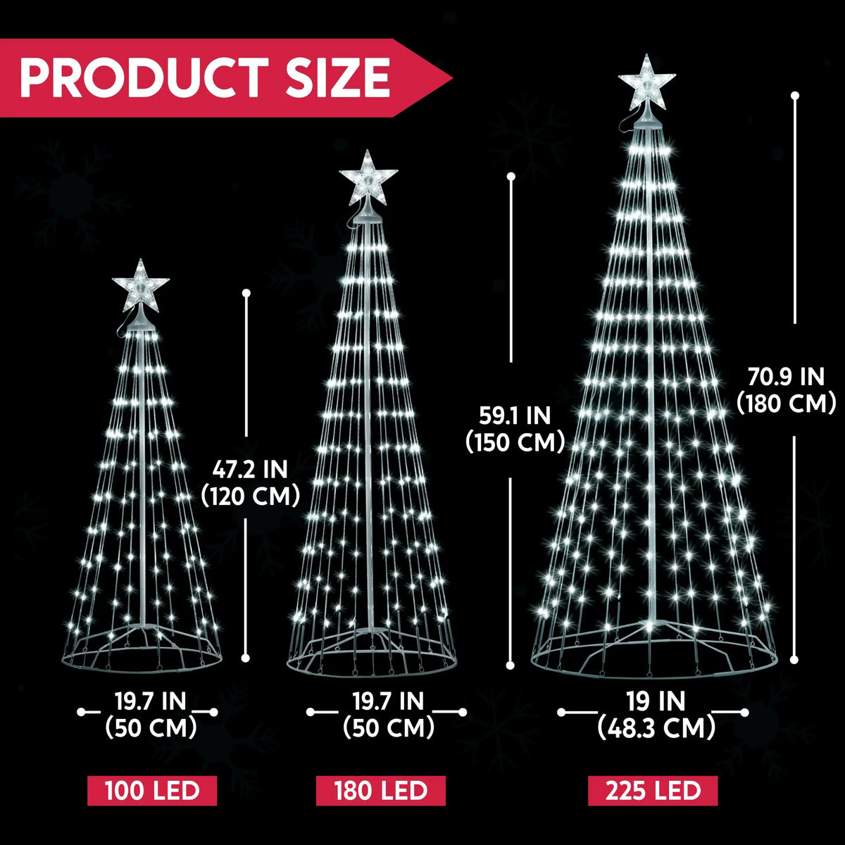 Joyfy 3 Pack LED Christmas Cone Trees Outdoor Lighted Decor