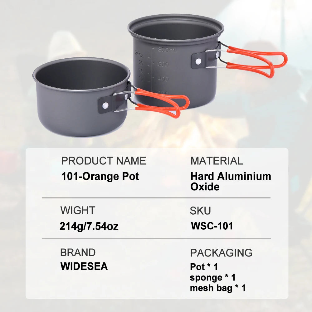 Widesea Portable Lightweight Aluminum Camping Cookware Set Kit