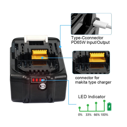 5.0Ah Replacement Battery for Makita 18V LXT, USB-C Output
