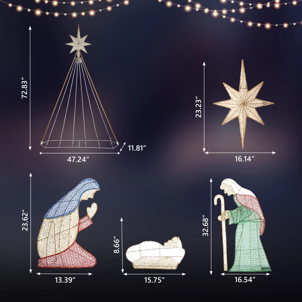 Lighted Nativity Scene Christmas Yard Sign With String Lights
