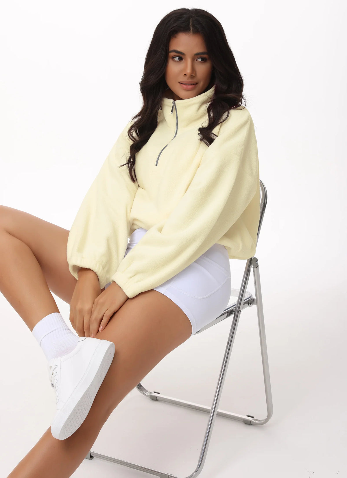 The Gym People Women Half Zip Crop Fleece Workout Top