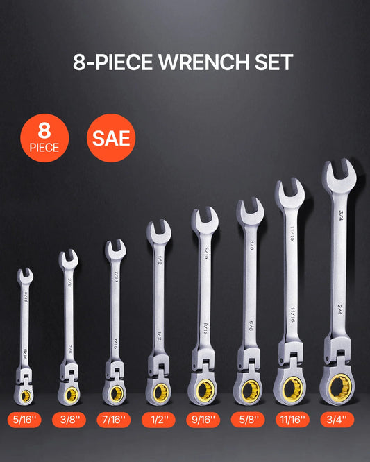 SucceBuy Flex Head Ratcheting Wrench Set Chrome Vanadium Steel