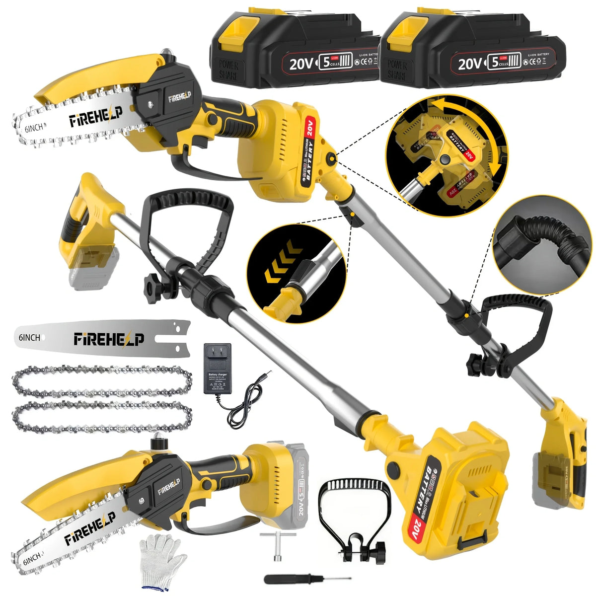 Firehelp Brushless Telescopic Pole Saw For Tree Trimming And Cutting