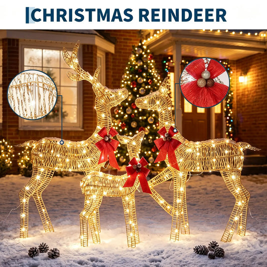 Outdoor Metal Lighted Christmas Deer Family Holiday Decoration