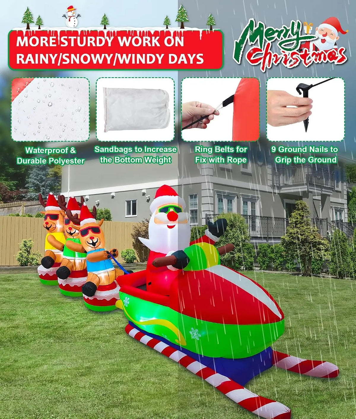 SHXI Christmas Inflatable Santa Claus Sleigh And Reindeer Display