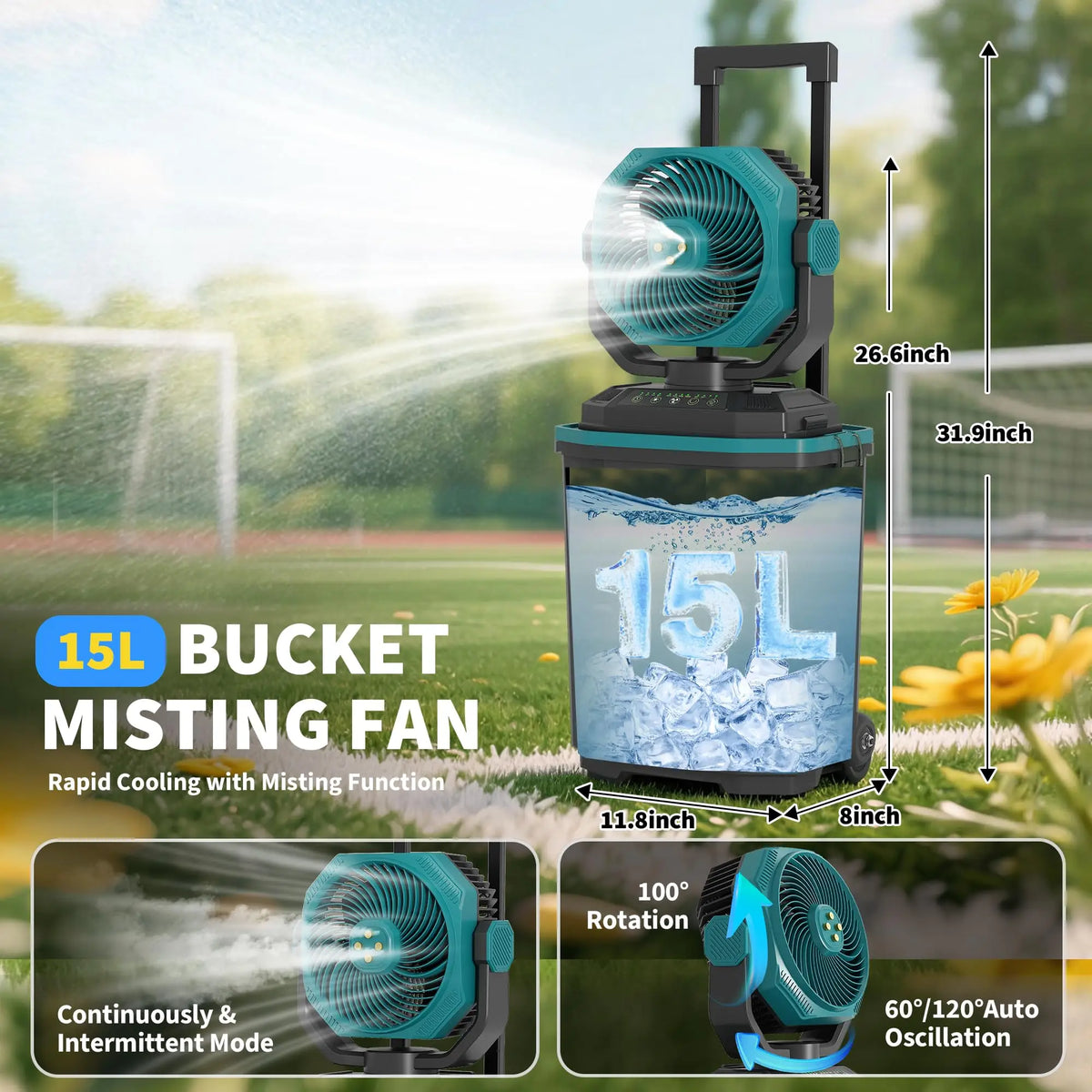 HiMISS Portable Misting Fan With Remote And Oscillating Wheels