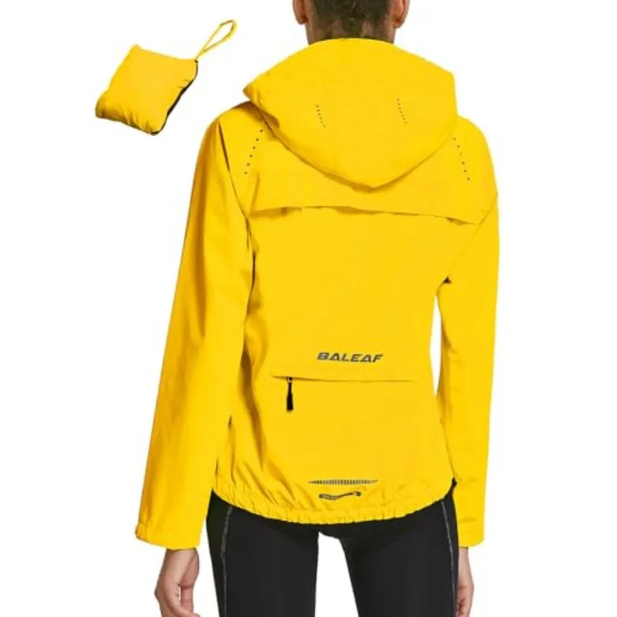 Waterproof Packable Rain Jacket with Reflective Hood for Women's Running