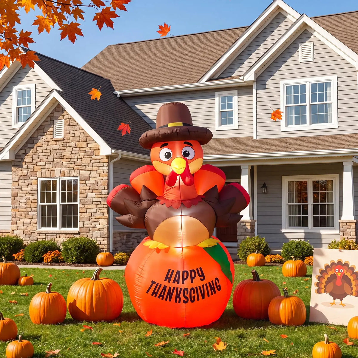 HiMiss Thanksgiving Pumpkin Turkey Inflatable Yard Decor