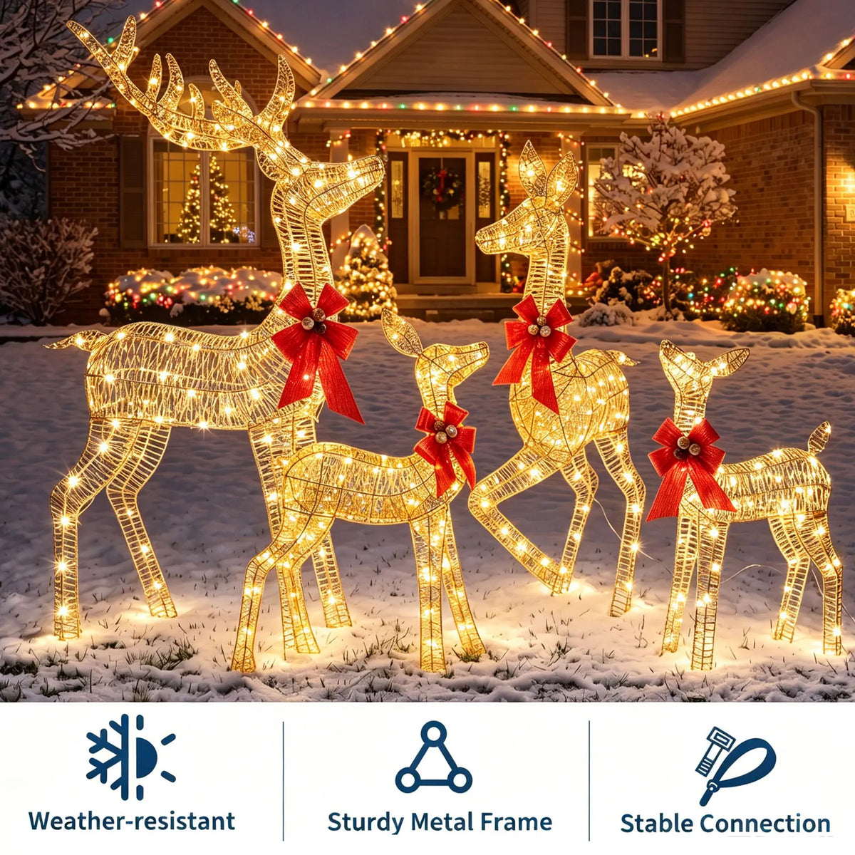 Outdoor Metal Lighted Christmas Deer Family Holiday Decoration