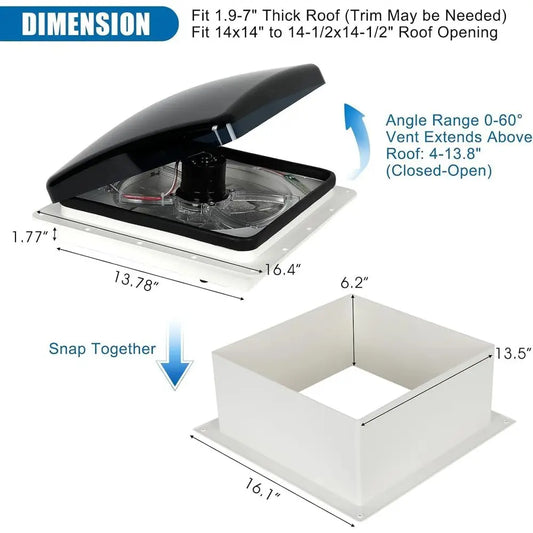 RV Roof Vent Fan with Rain Sensor, Automatically Closes the Cover When Rain Is Detected