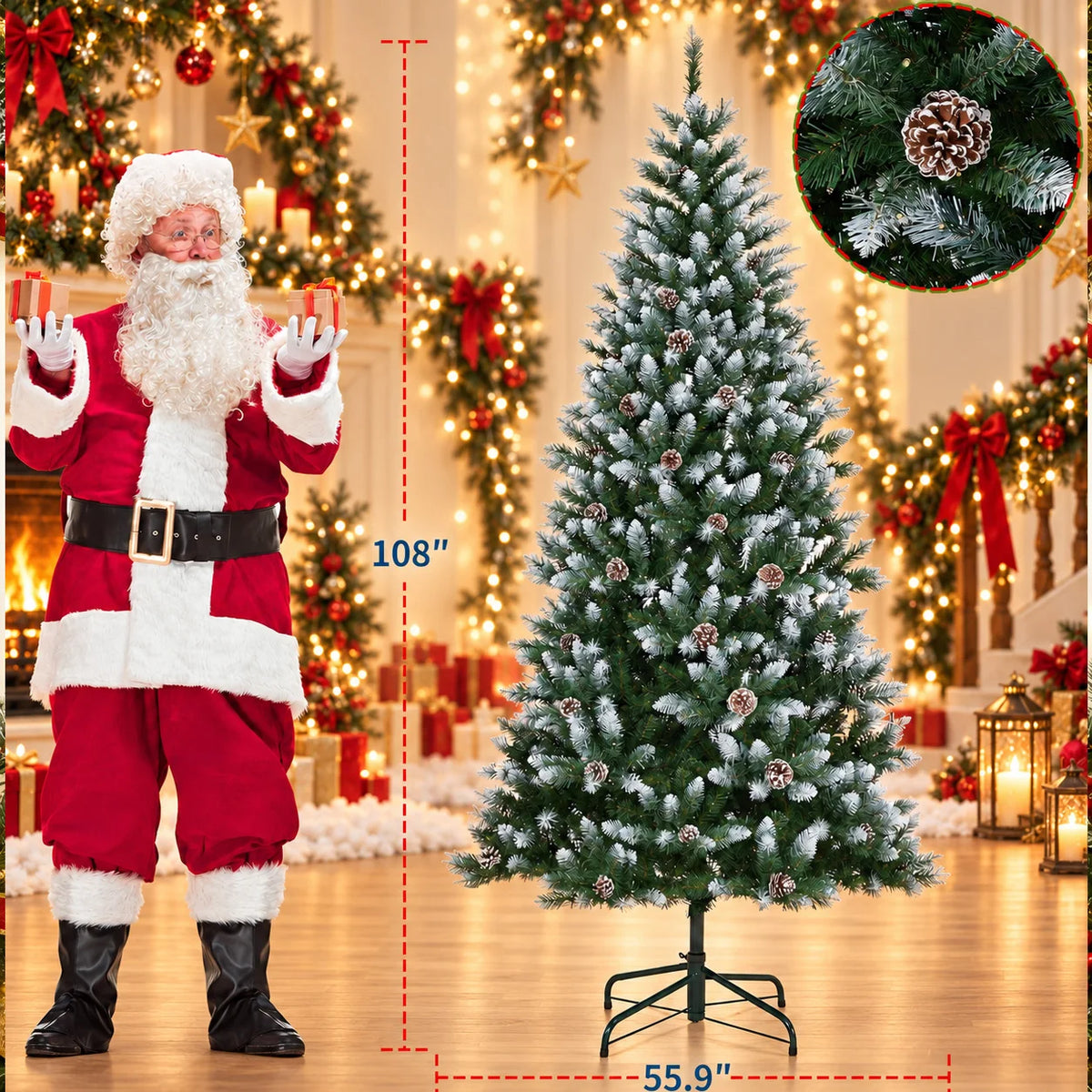 Anixol Pre Lit Flocked Artificial Christmas Tree With Led Lights