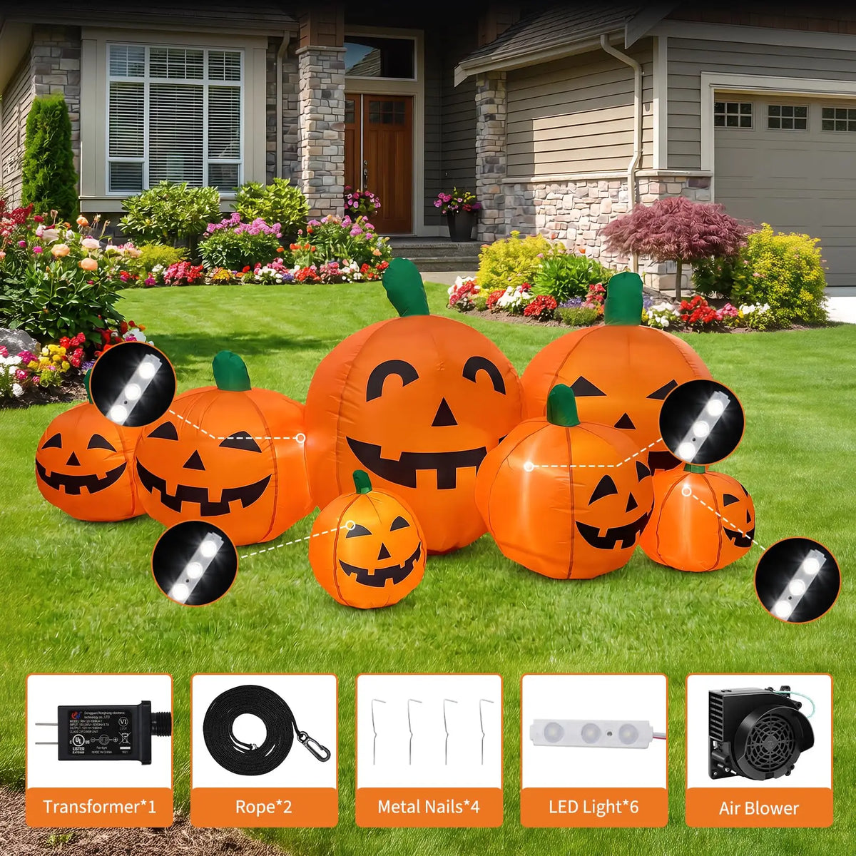 HiMiss Halloween Inflatable Pumpkin Patch With LED Outdoor Yard Decor