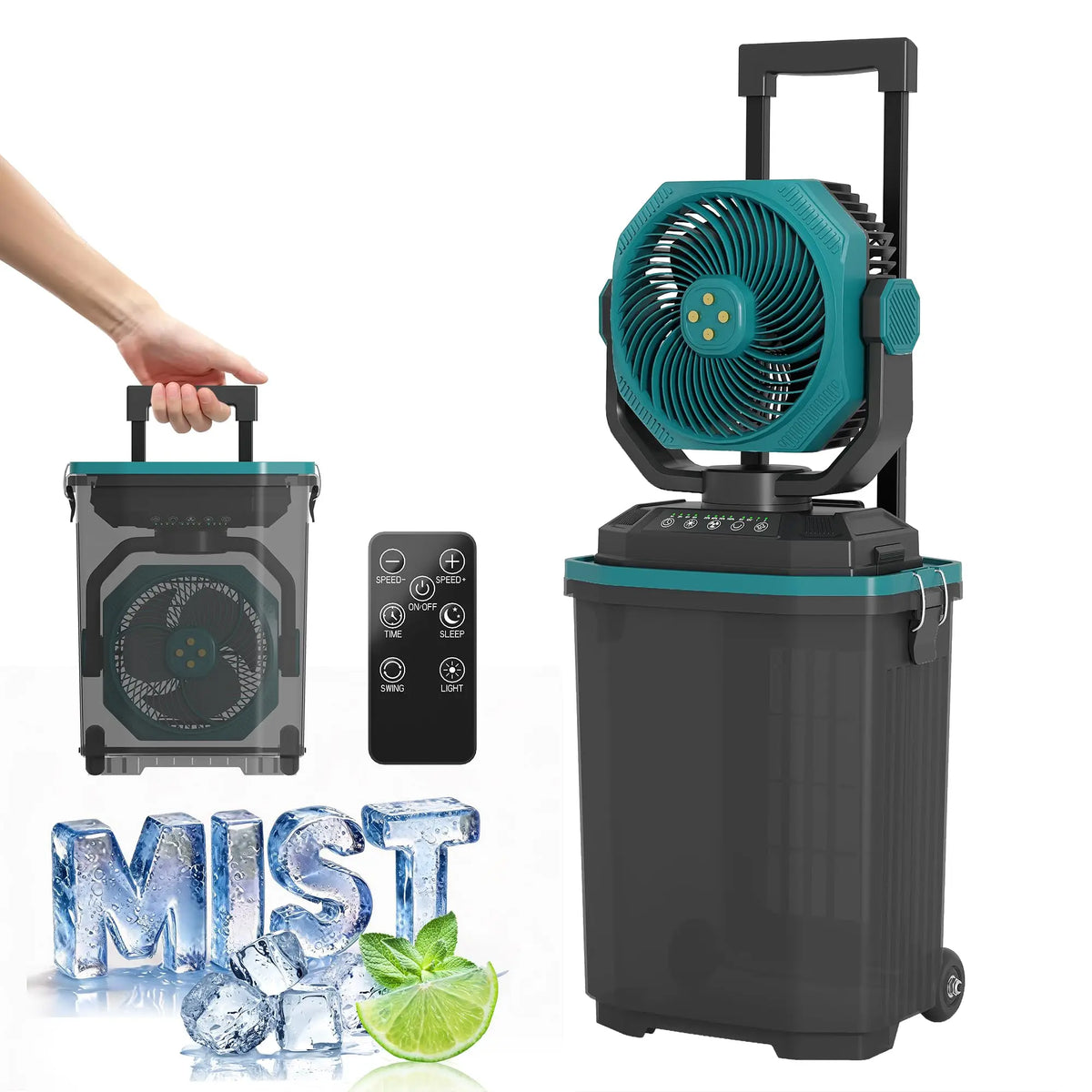 HiMISS Portable Misting Fan With Remote And Oscillating Wheels