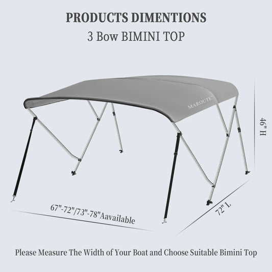 Marine Grade 3 Bow Boat Canopy With Strong Aluminum Frame