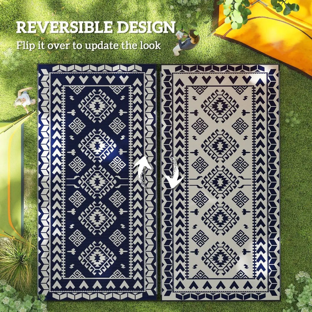 Reversible Outdoor Patio Rug Waterproof Fade Resistant Polypropylene