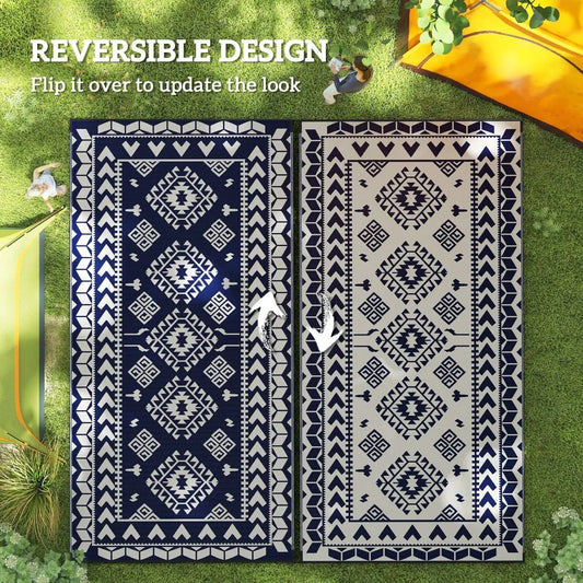 Reversible Outdoor Patio Rug Waterproof Fade Resistant Polypropylene