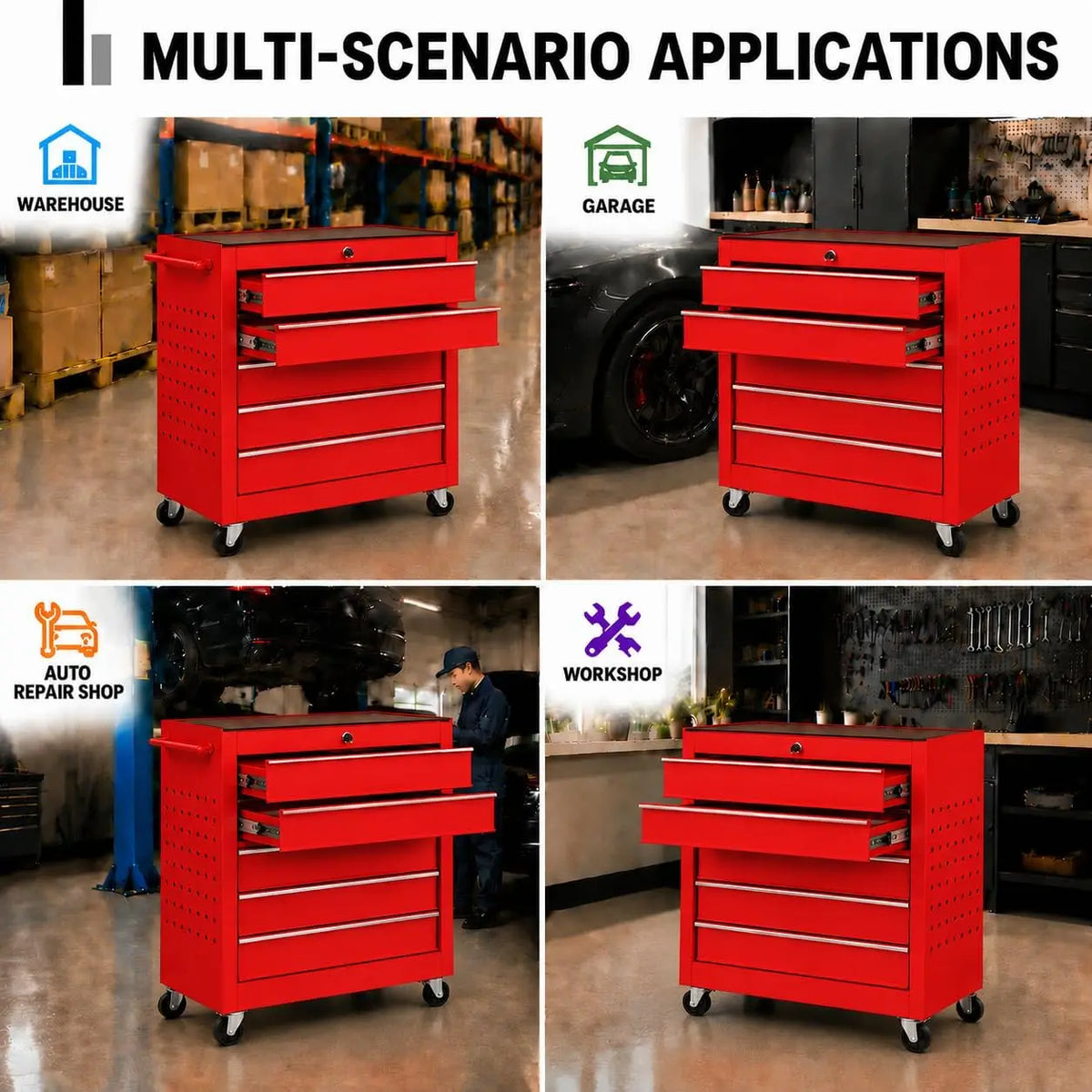 Tacleekii Rolling Steel Five Drawer Tool Chest With Secure Lock