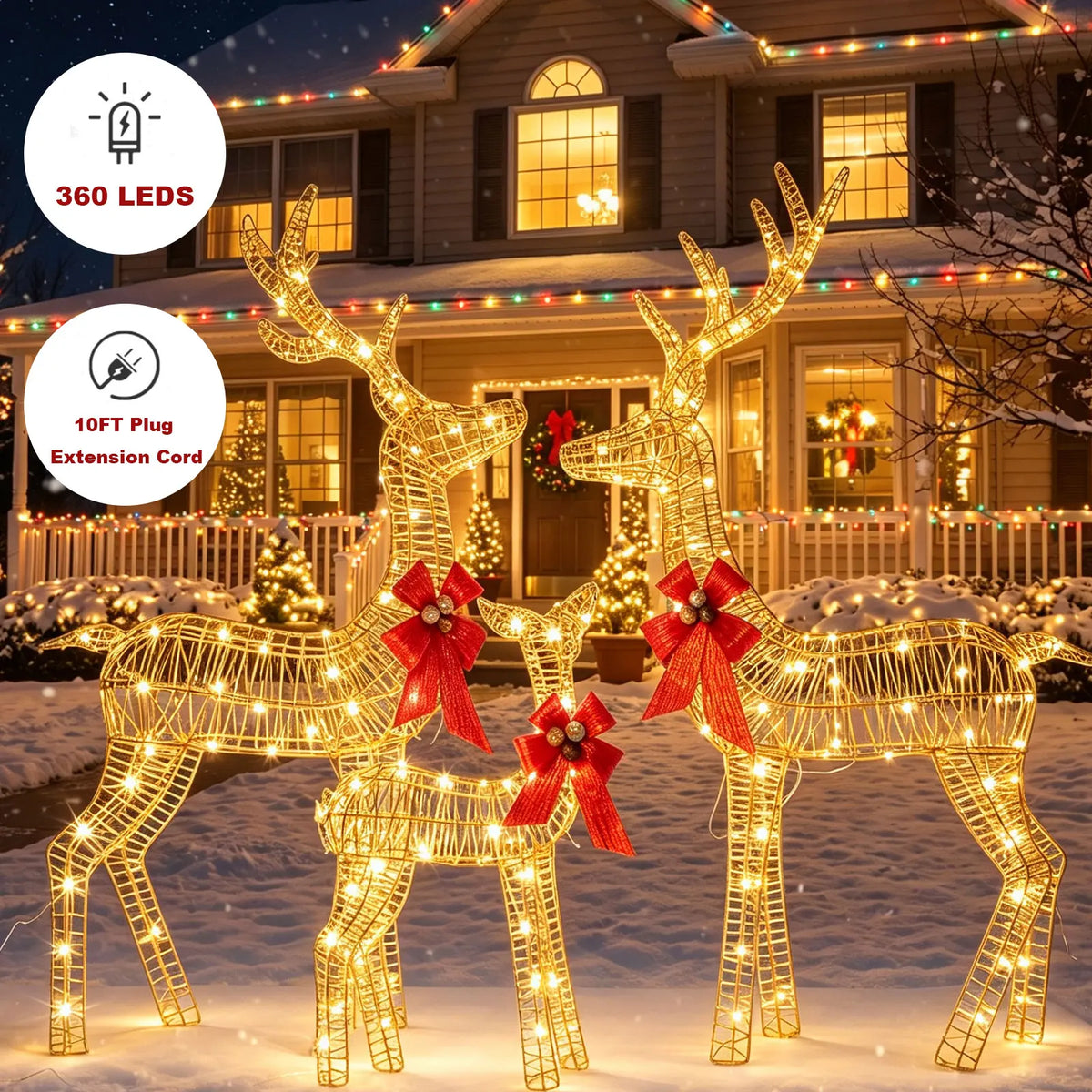 Outdoor Metal Lighted Christmas Deer Family Holiday Decoration