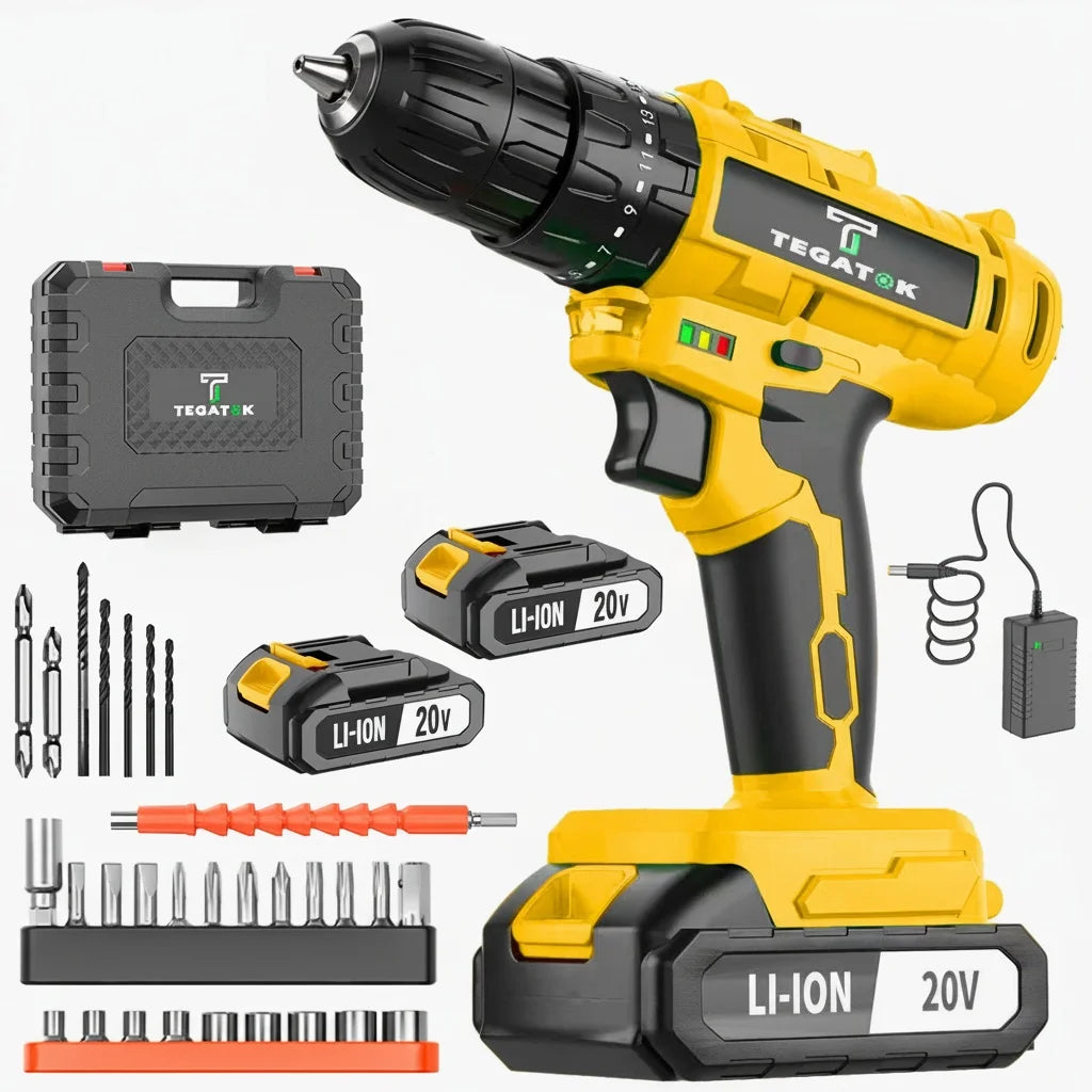 TEGATOK Cordless Electric Screwdriver With LED Light Dual Speed Drive
