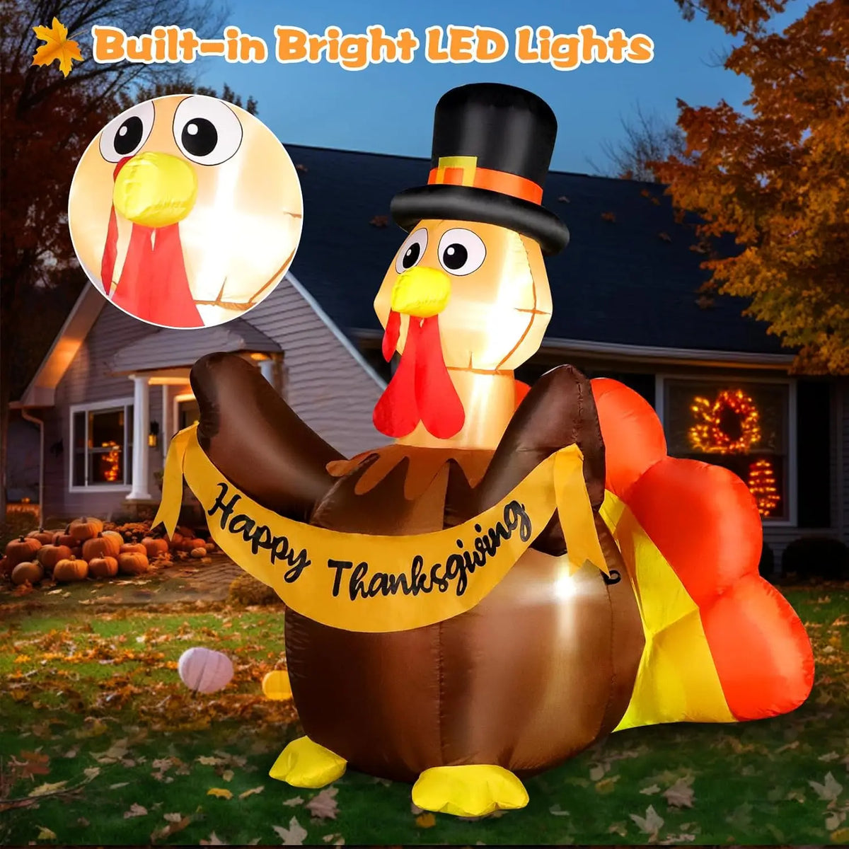 Shxi Thanksgiving Inflatable Turkey Outdoor Decor LED Lights