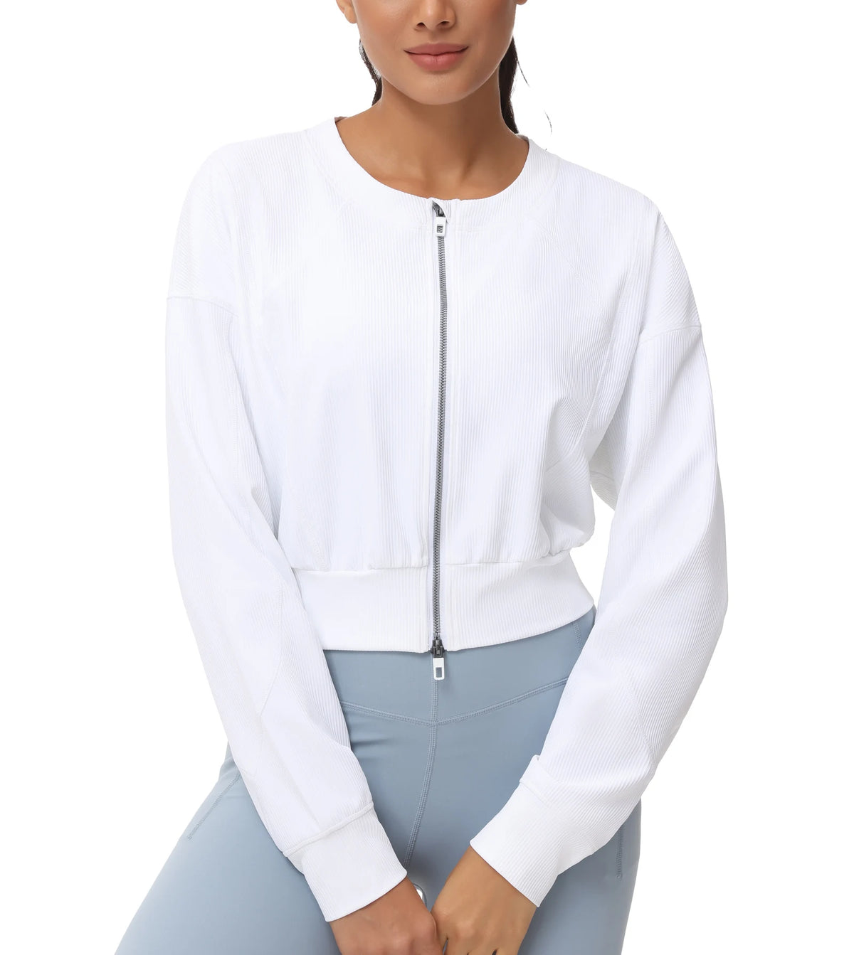 The Gym People Women Lightweight Ribbed Cropped Zip Jacket