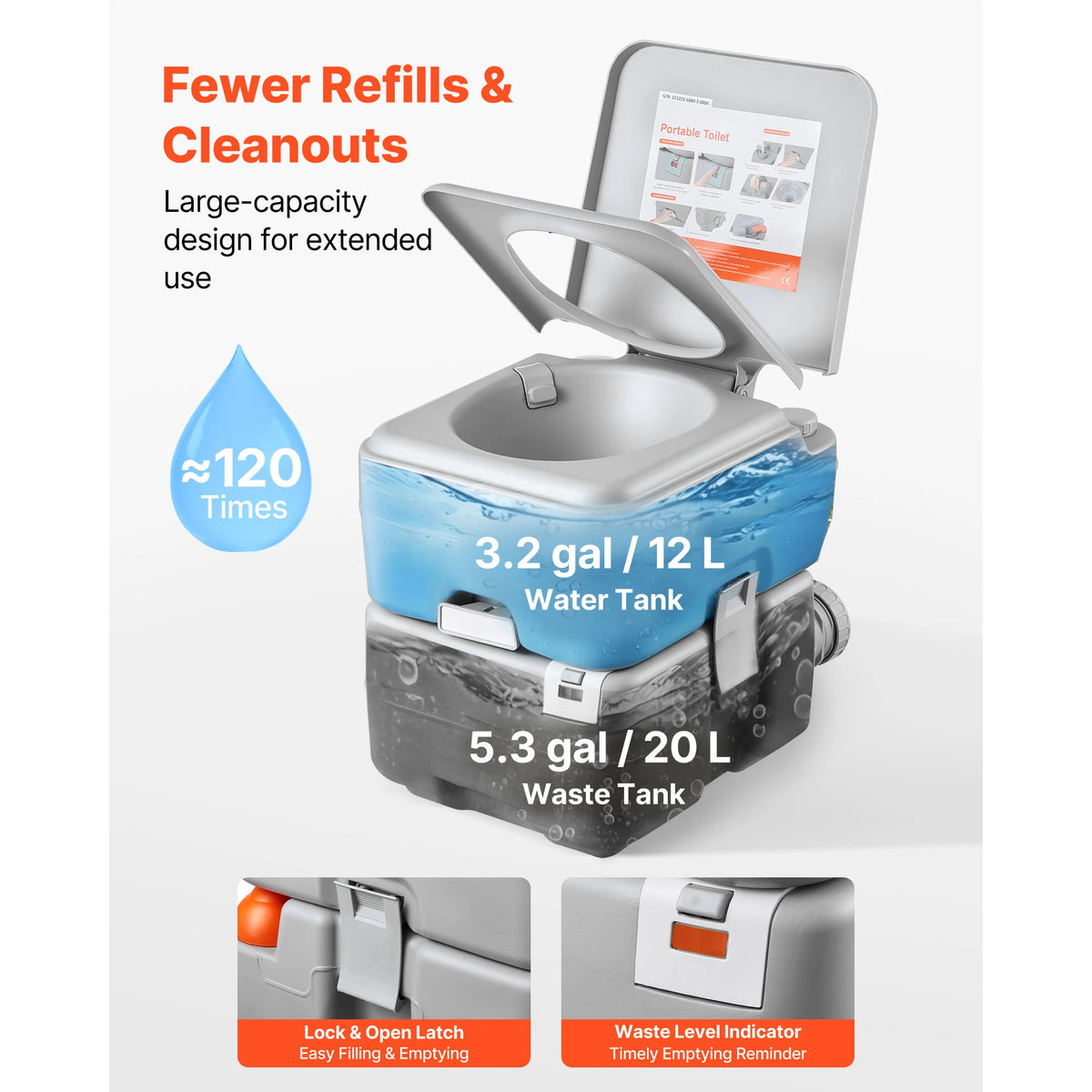 Dual Flush Portable Toilet With Detachable Tank And Travel Bag
