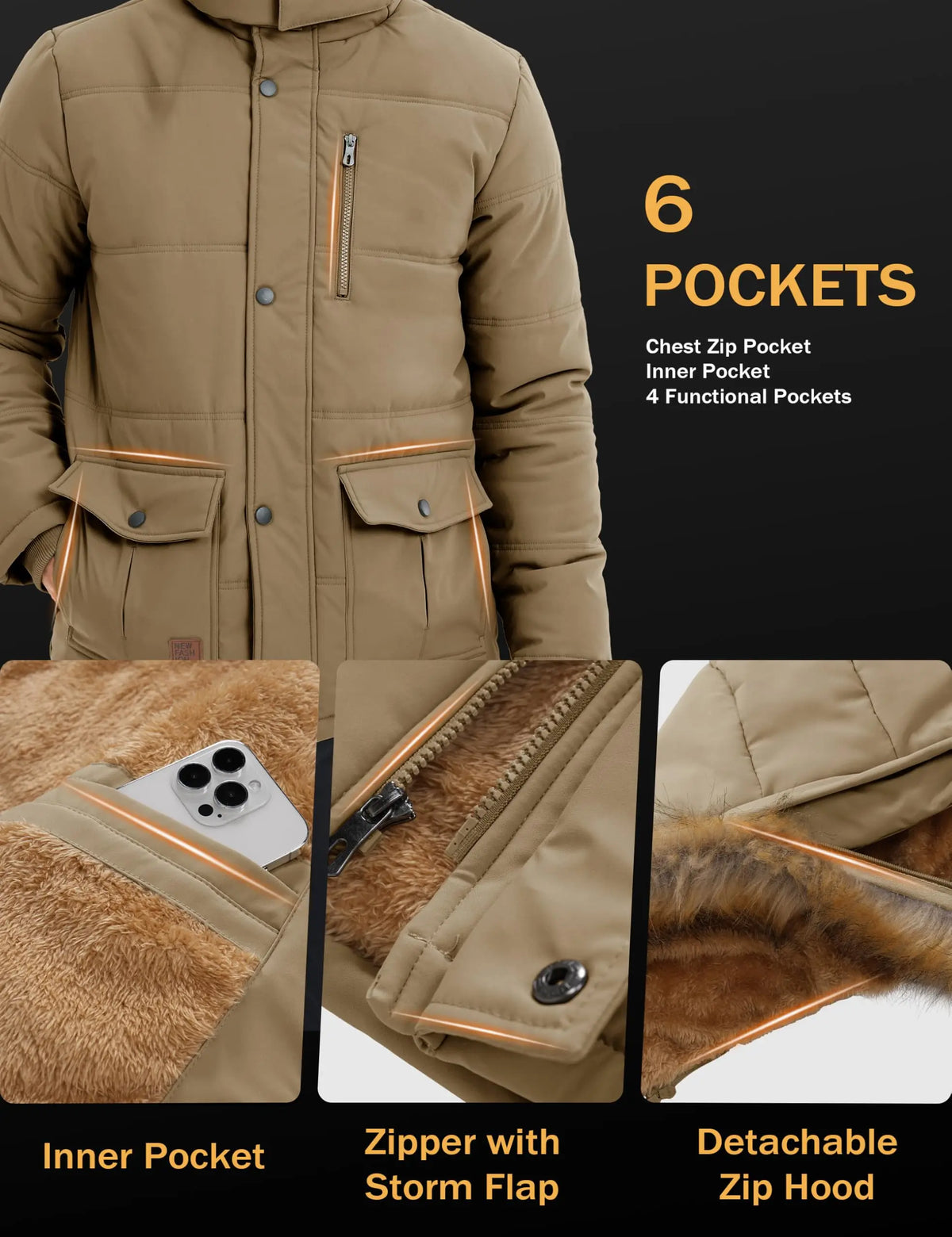 Cavva Mens Winter Parka Jacket With Removable Fleece Hood