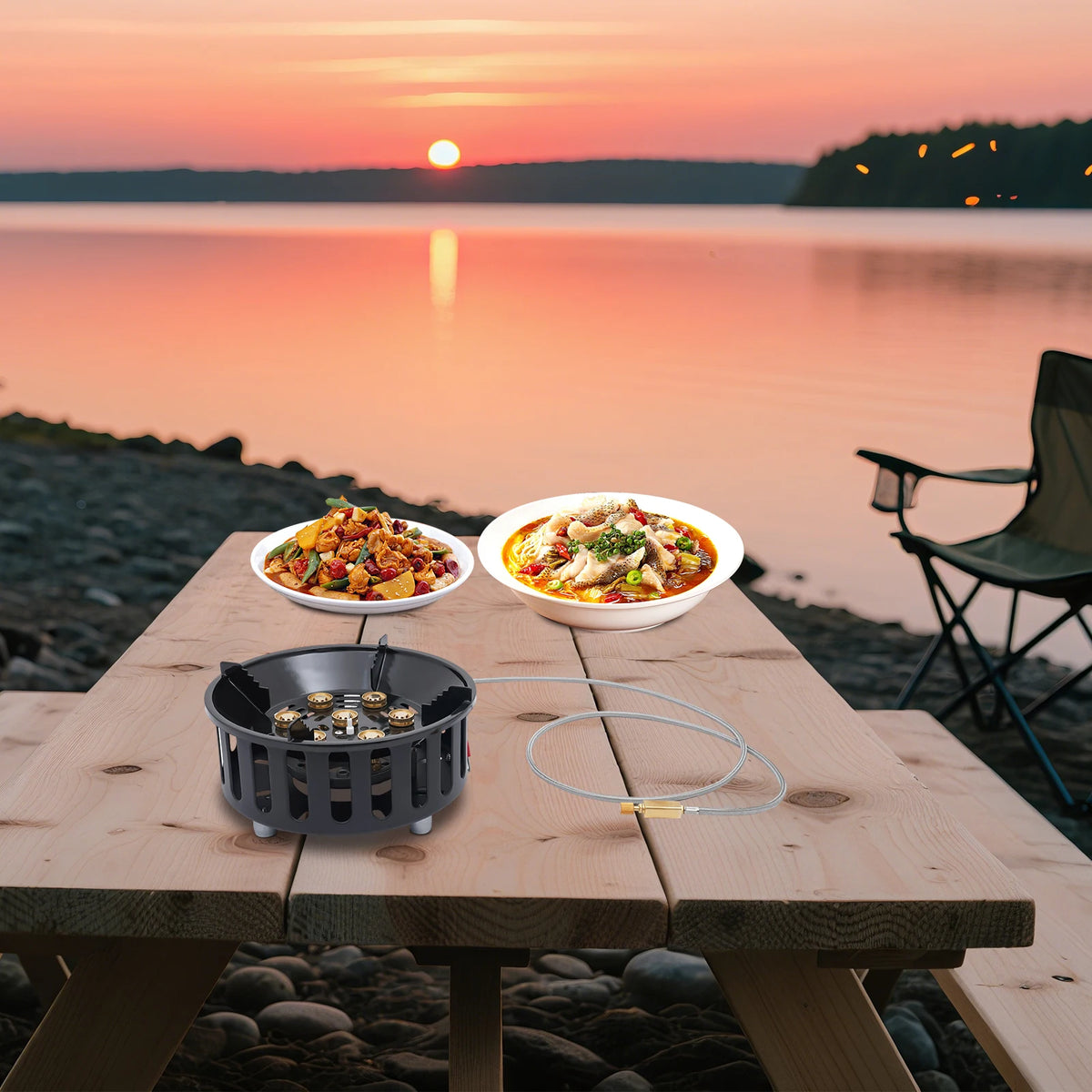 Portable Butane Camping Stove With Electronic Ignition And Fuel Adapters