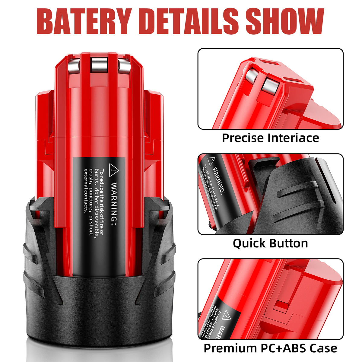 Bonacell M12 Replacement Lithium Ion Battery For Milwaukee Tools