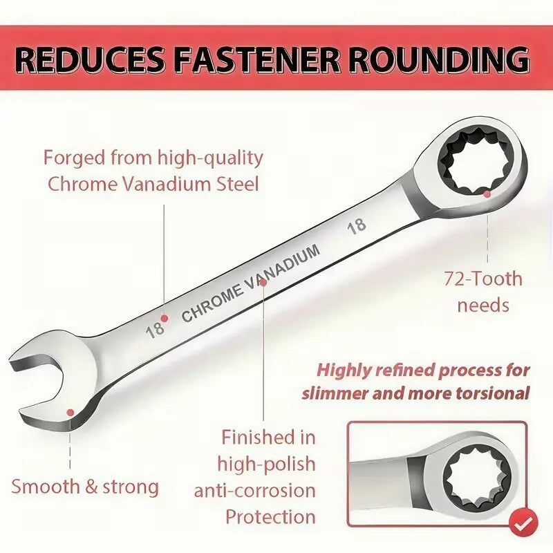 Professional Chrome Vanadium Steel Ratchet Wrench Set For Auto Repair