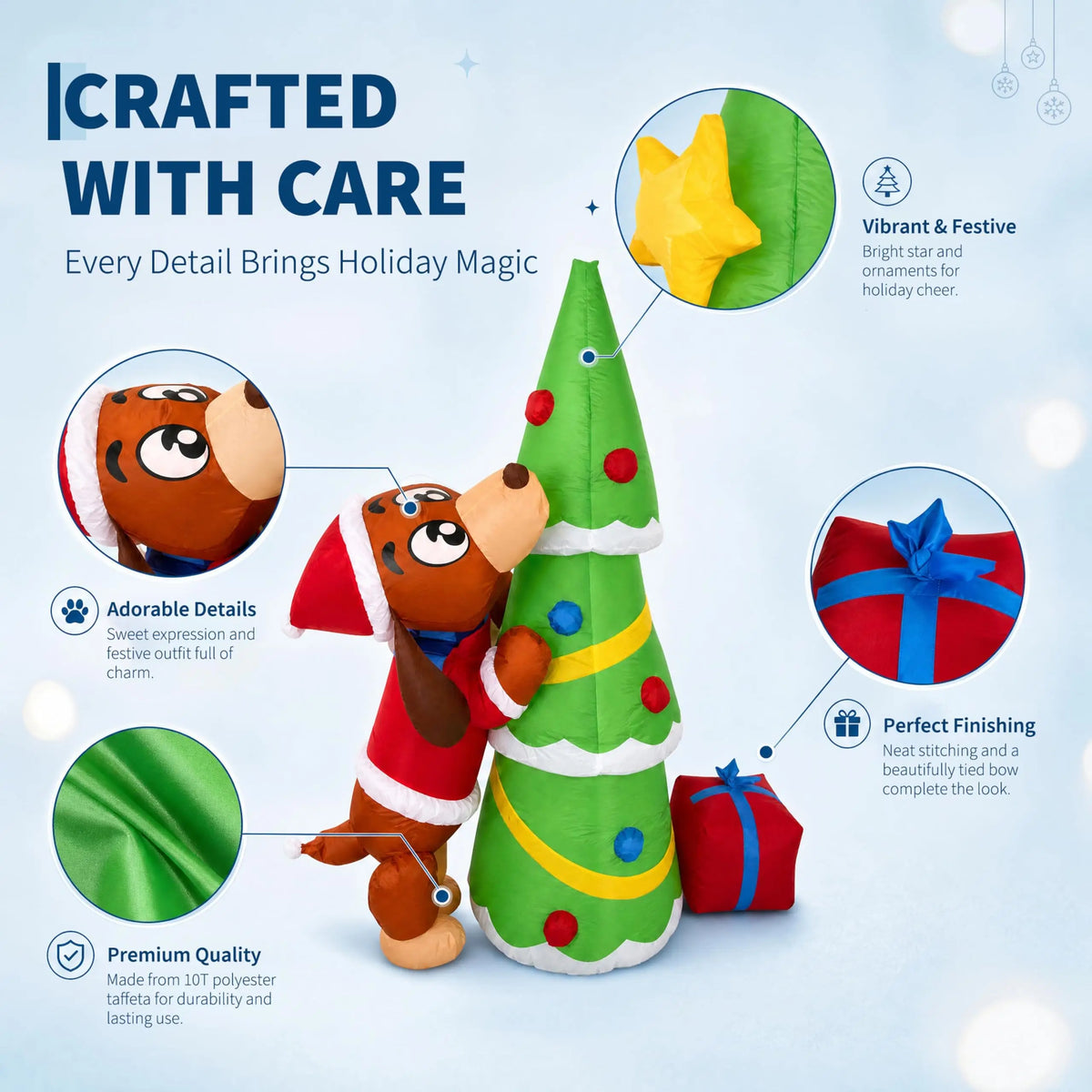 Inflatable Christmas Dog With Tree Led Lights Outdoor Yard Decoration
