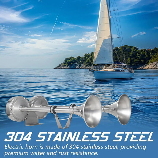 FARBIN Stainless Steel Dual Trumpet Marine Boat Horn