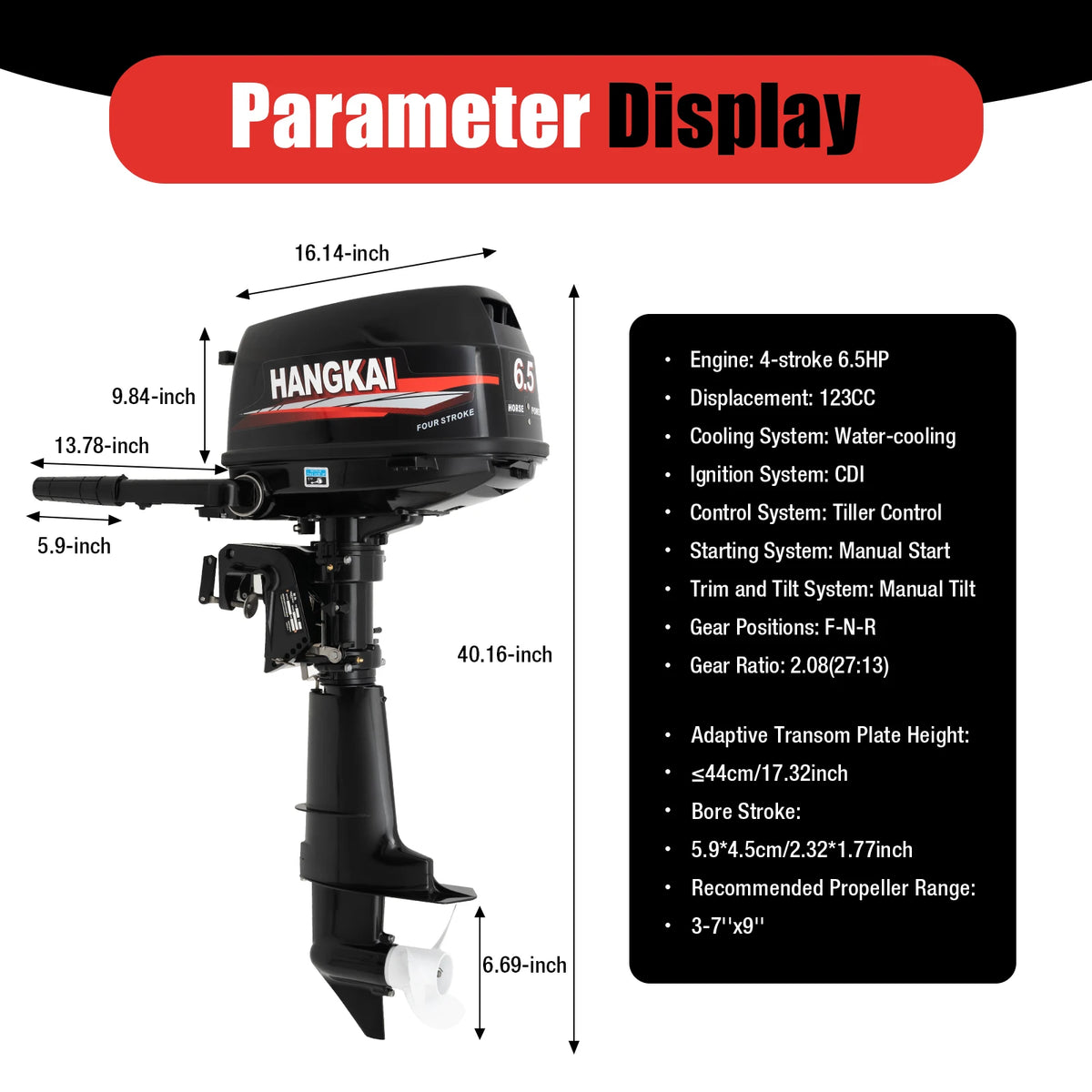 Bymaocar 6.5 Horsepower Gasoline Four Stroke Outboard Motor Short Shaft